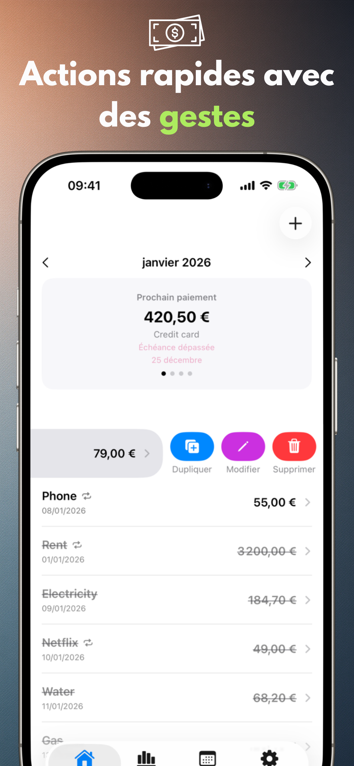 Actions rapides avec des gestes